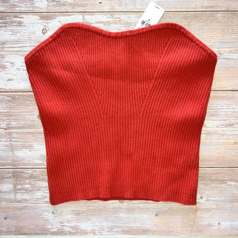 Express Red Ribbed Women's Top